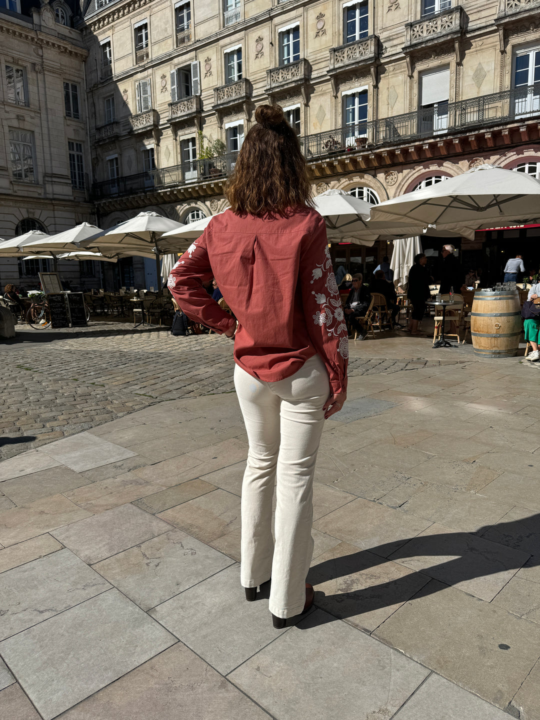 Camisa terracota con bordado blanco AMELIE