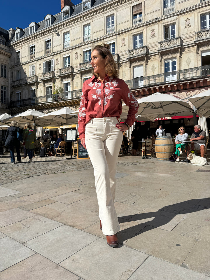 Chemise terracotta à broderie blanche AMELIE