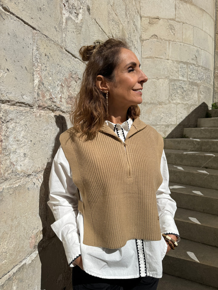 Pull sans manche col camionneur beige MAEVA La Petite Etoile