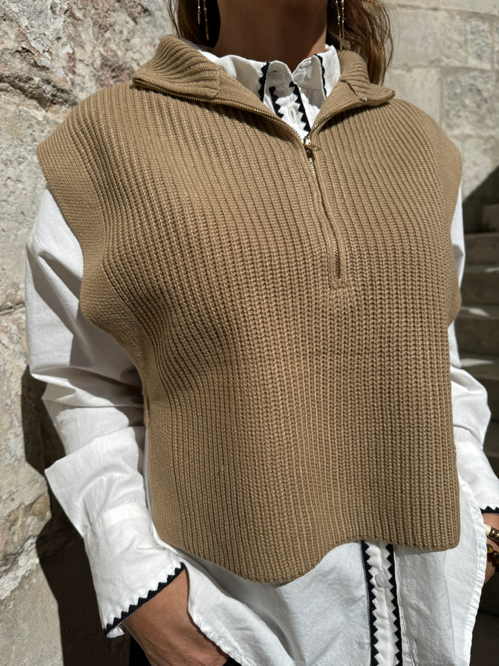 Pull sans manche col camionneur beige MAEVA La Petite Etoile