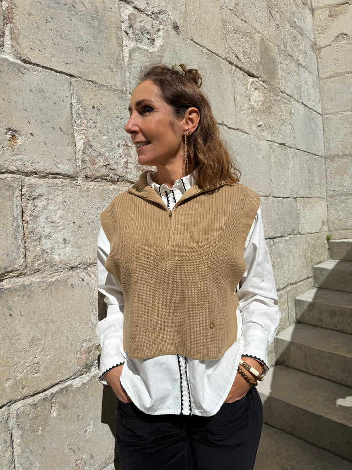 Pull sans manche col camionneur beige MAEVA La Petite Etoile