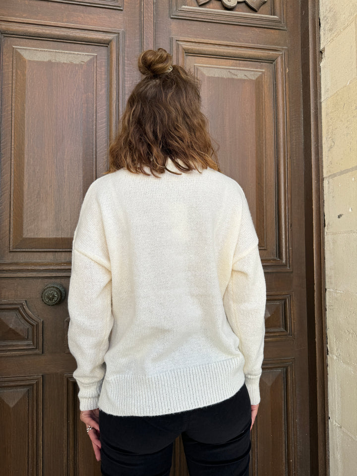 Pull en maille blanc AMOUR noir