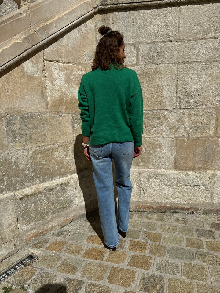 Pull en maille vert AMOUR fuchsia