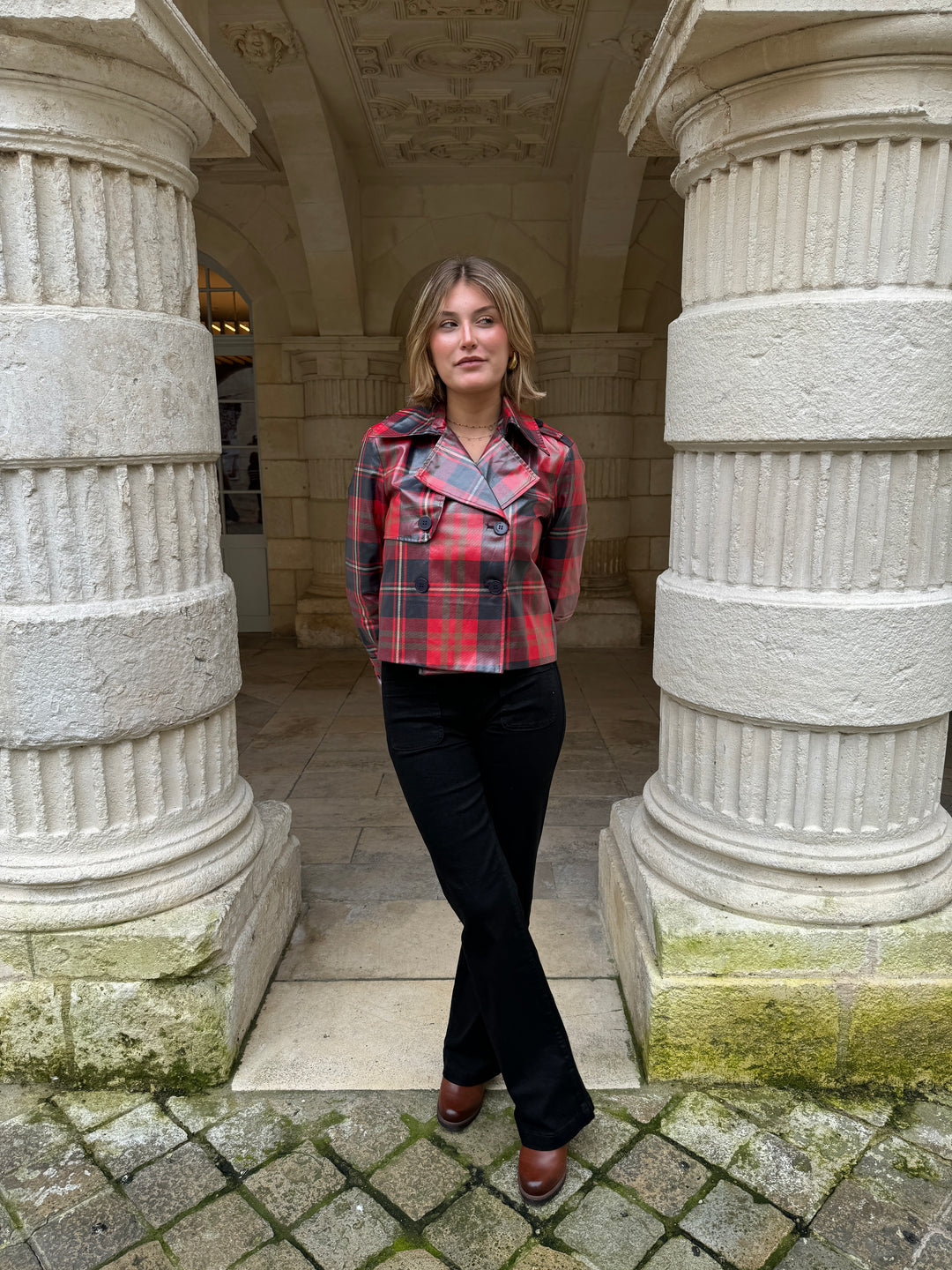 Chaqueta cruzada con estampado de cuadros PRINCESSE DE GALLES rojos Hippocampe