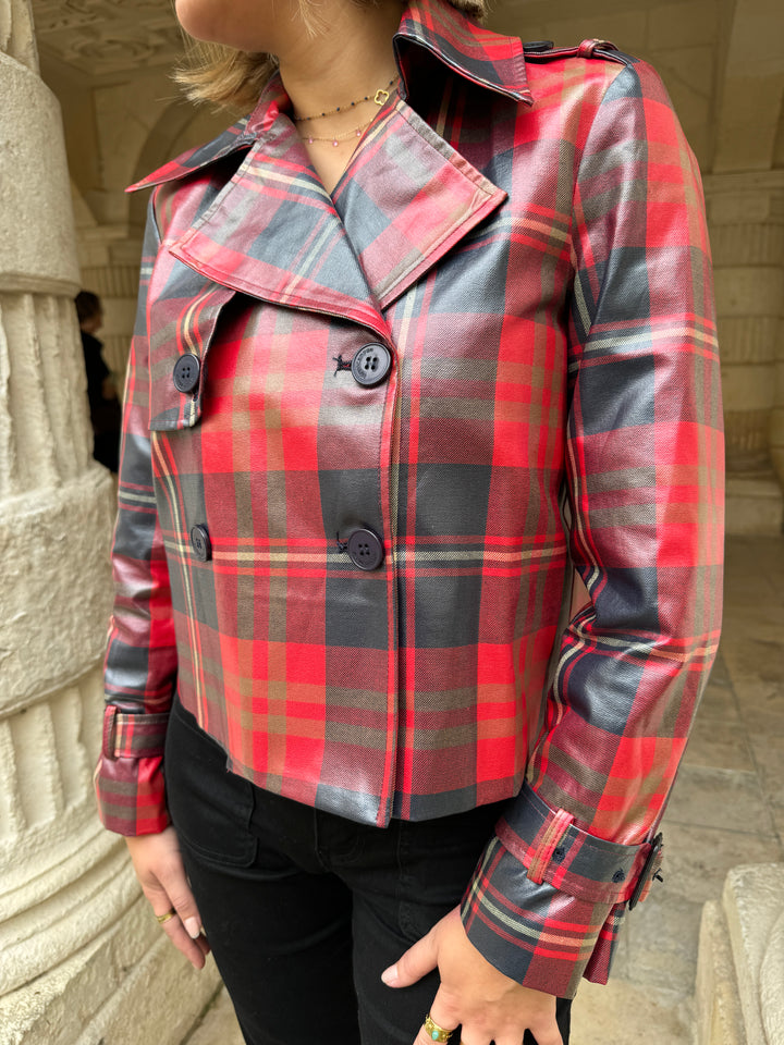 Chaqueta cruzada con estampado de cuadros PRINCESSE DE GALLES rojos Hippocampe