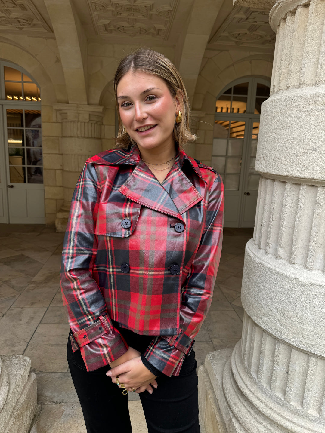 Chaqueta cruzada con estampado de cuadros PRINCESSE DE GALLES rojos Hippocampe