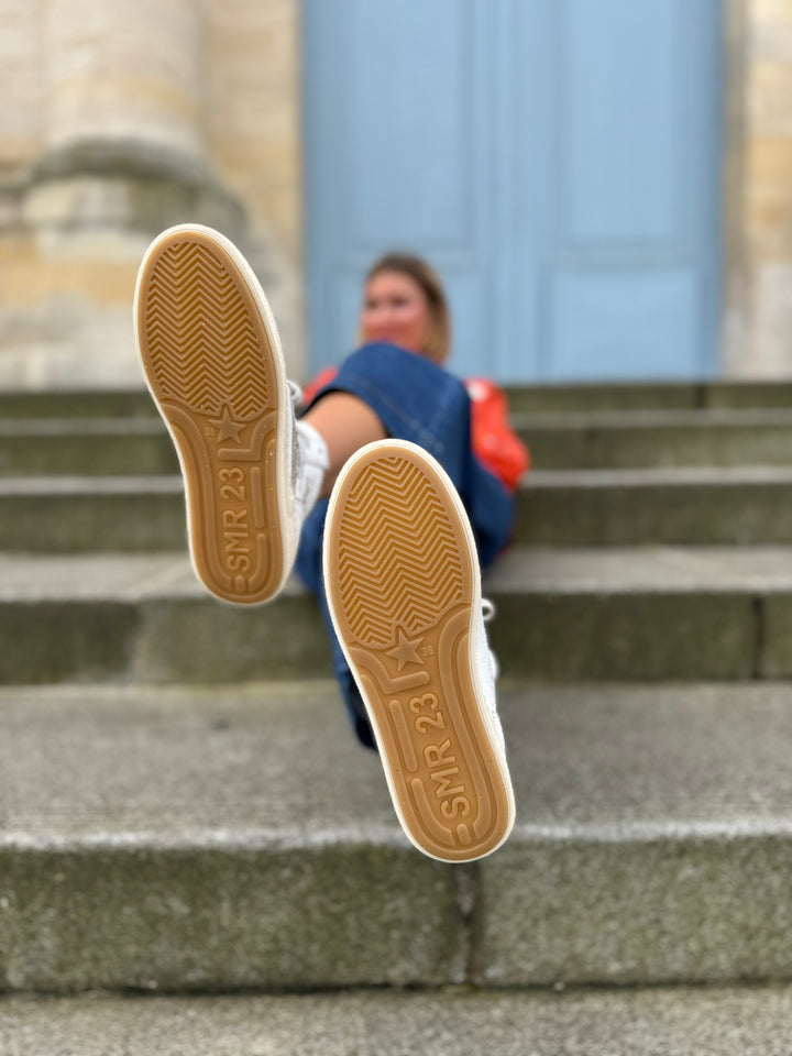 Basket en cuir blanche montantes avec éclair à paillettes doré BRAGA B690 Semerdjian