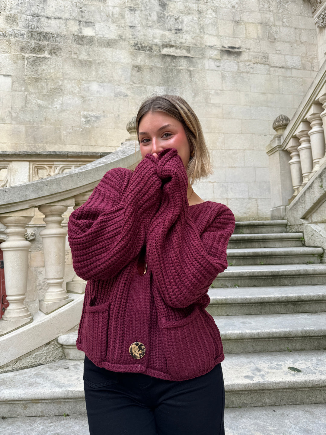 Gilet en maille bordeaux CLEOPHEE