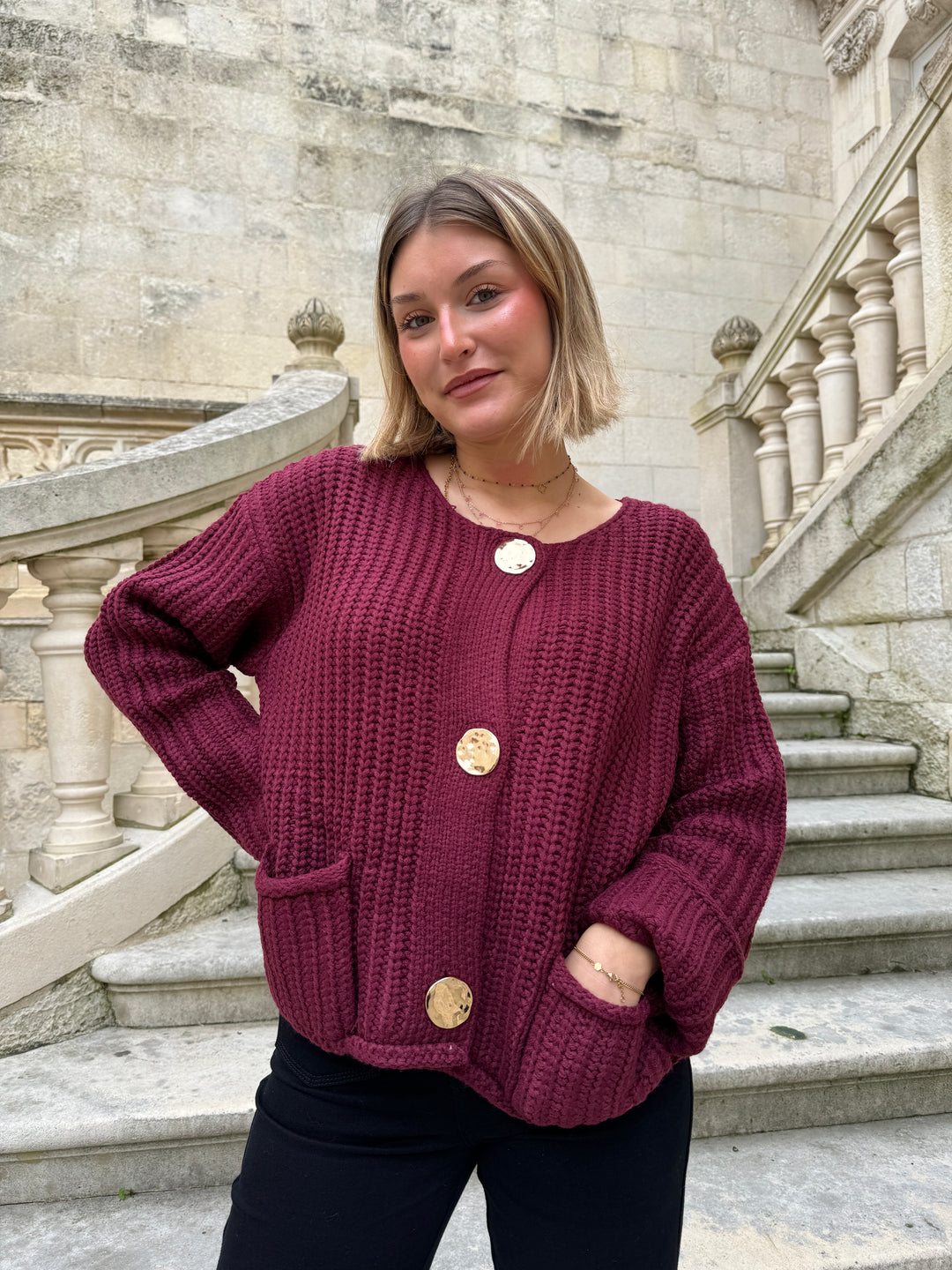 Gilet en maille bordeaux CLEOPHEE