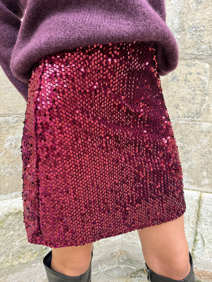 Jupe courte à sequins bordeaux CALIPSO