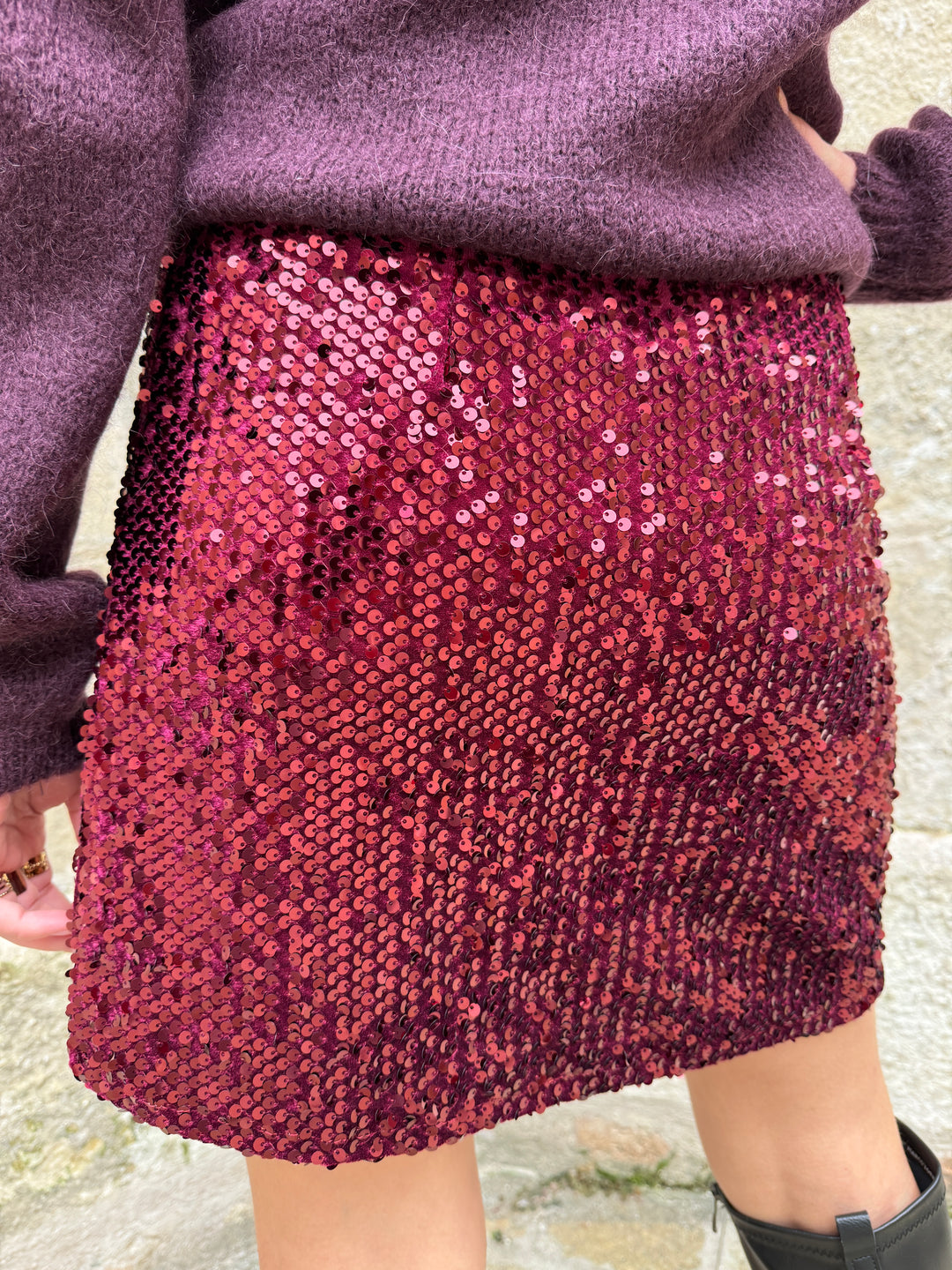 Jupe courte à sequins bordeaux CALIPSO