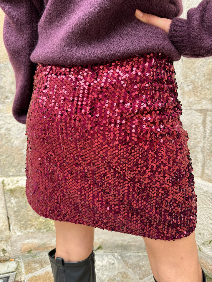 Jupe courte à sequins bordeaux CALIPSO