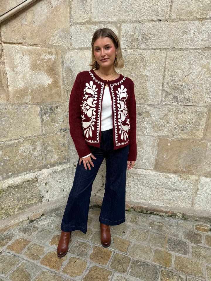 Gilet bohème bordeaux et blanc OLIVIA