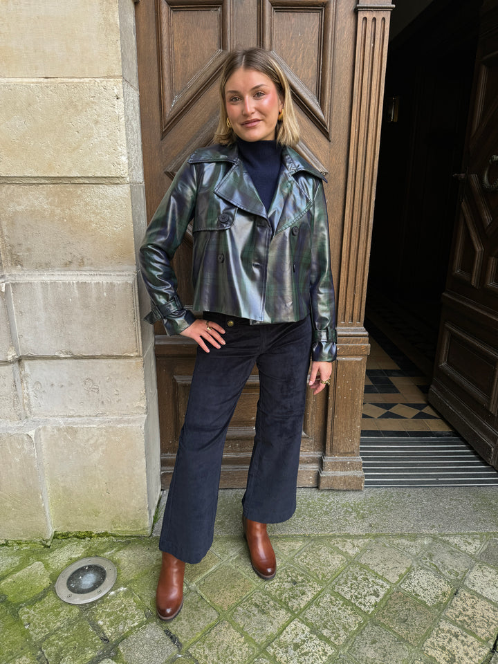 PRINCESS OF WALES – Zweireihige Jacke mit marineblauem Schottenmuster, Seepferdchen