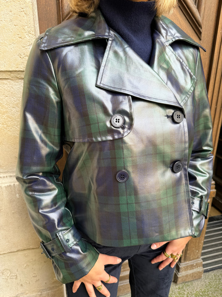 PRINCESS OF WALES – Zweireihige Jacke mit marineblauem Schottenmuster, Seepferdchen