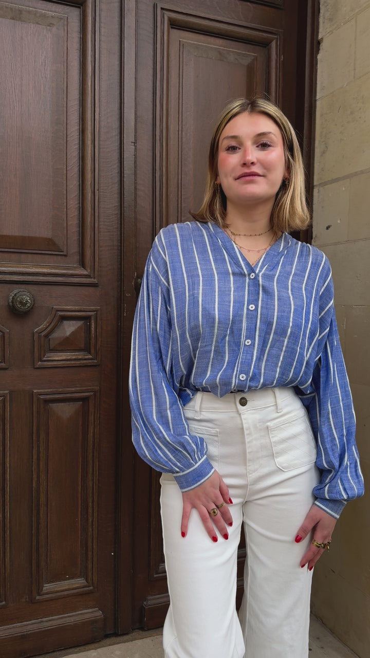 Blusa azul con rayas blancas AZUL La Petite Etoile