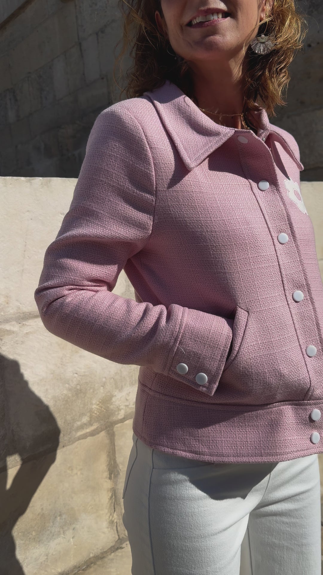 Chaqueta de tweed DAISY rosa de Hippocampe