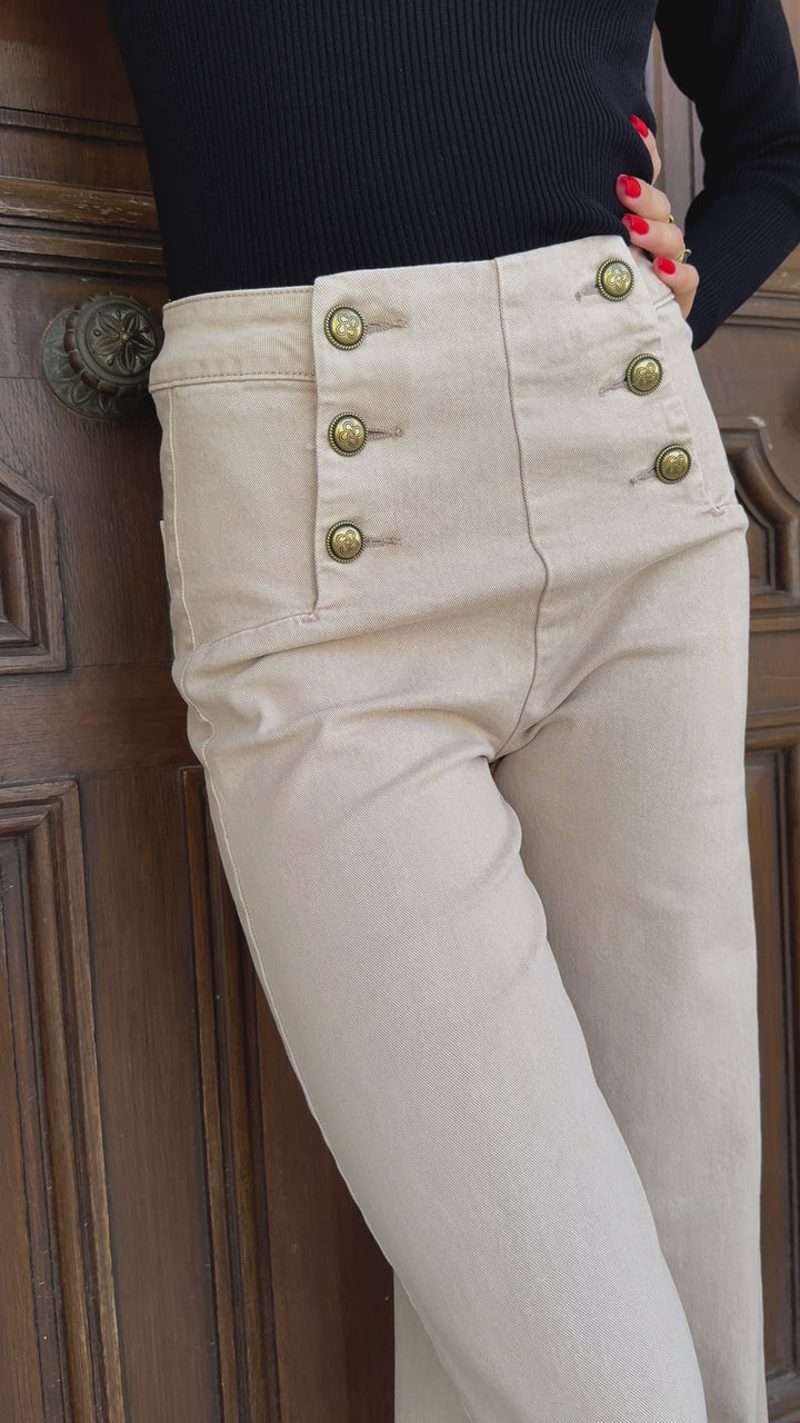 Jeans denim beige con puente VICTORINE Oraije