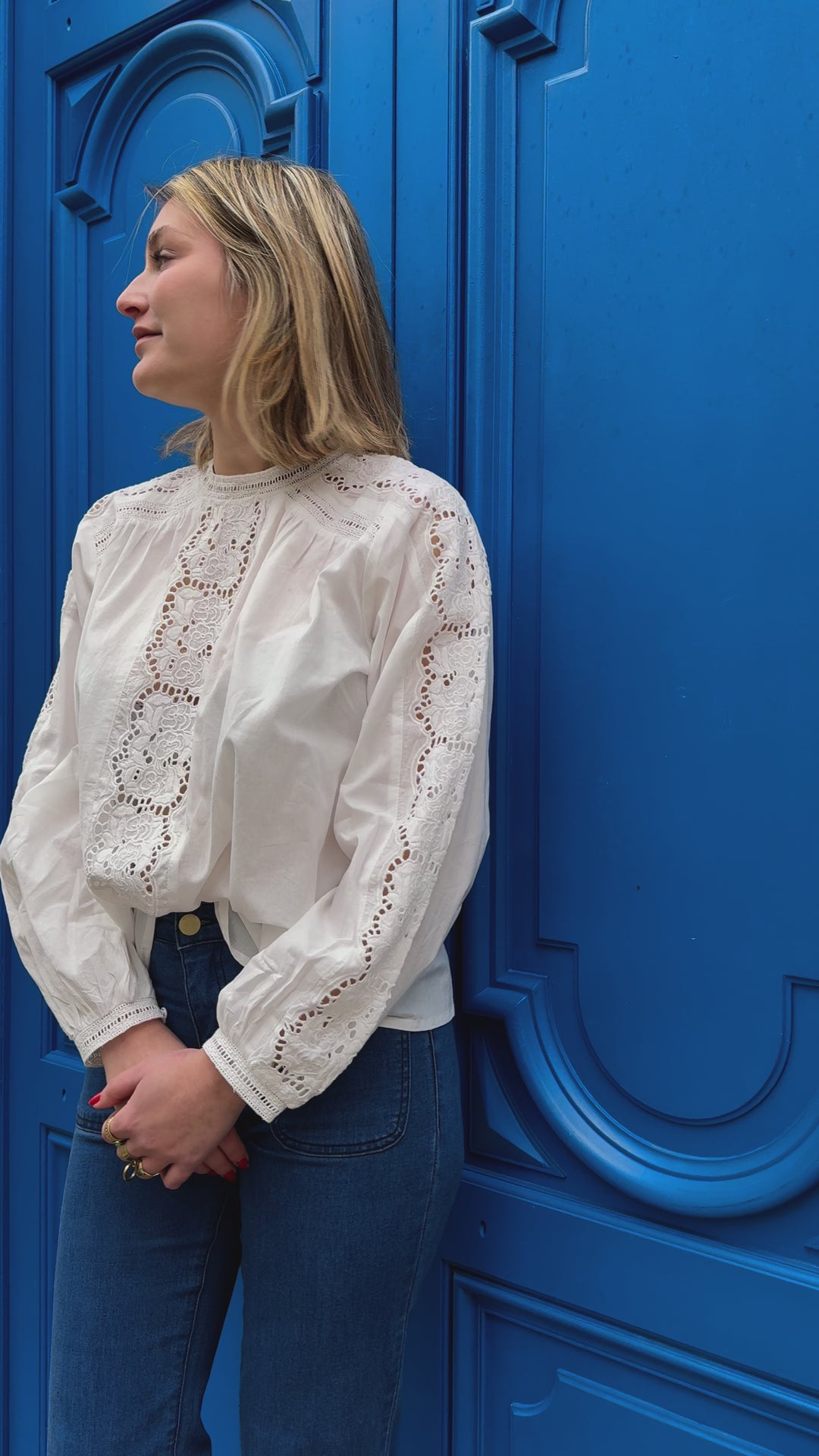 Blusa blanca con bordado inglés BETTY La Petite Etoile