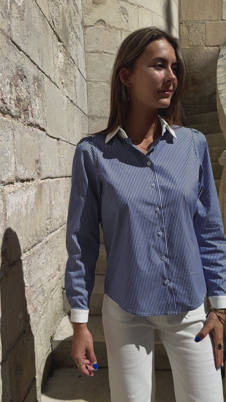 Blusa azul con rayas blancas BONNE FAMILLE Hippocampe